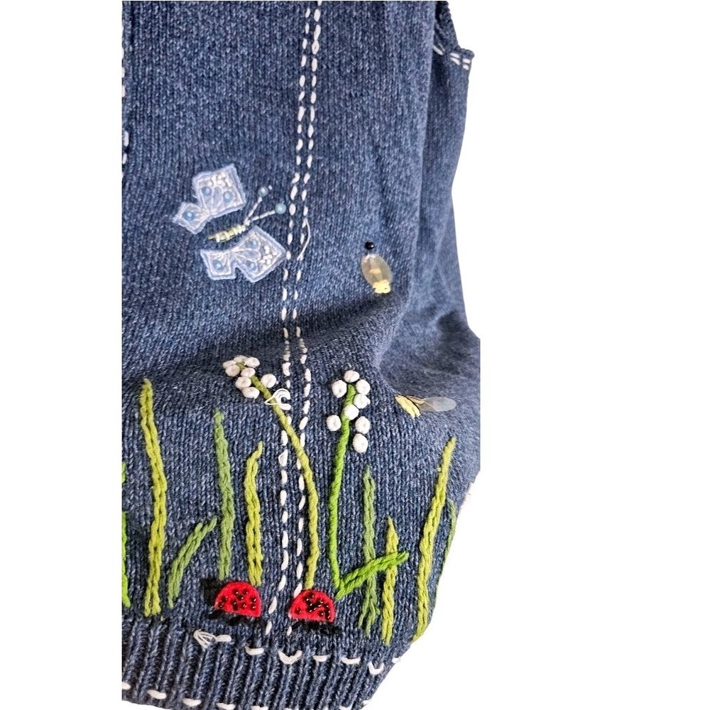 VTG QUACKER FACTORY Embroidered Butterflies & Honey Bees Blue Sweater Vest Sz 3X - Picture 9 of 11